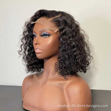 Cheap Short bob Raw Indian Virgin Kinky Curly Natural Human Hair Hd Full Lace Frontal Wig Human Hair Transparent Lace Front Wig